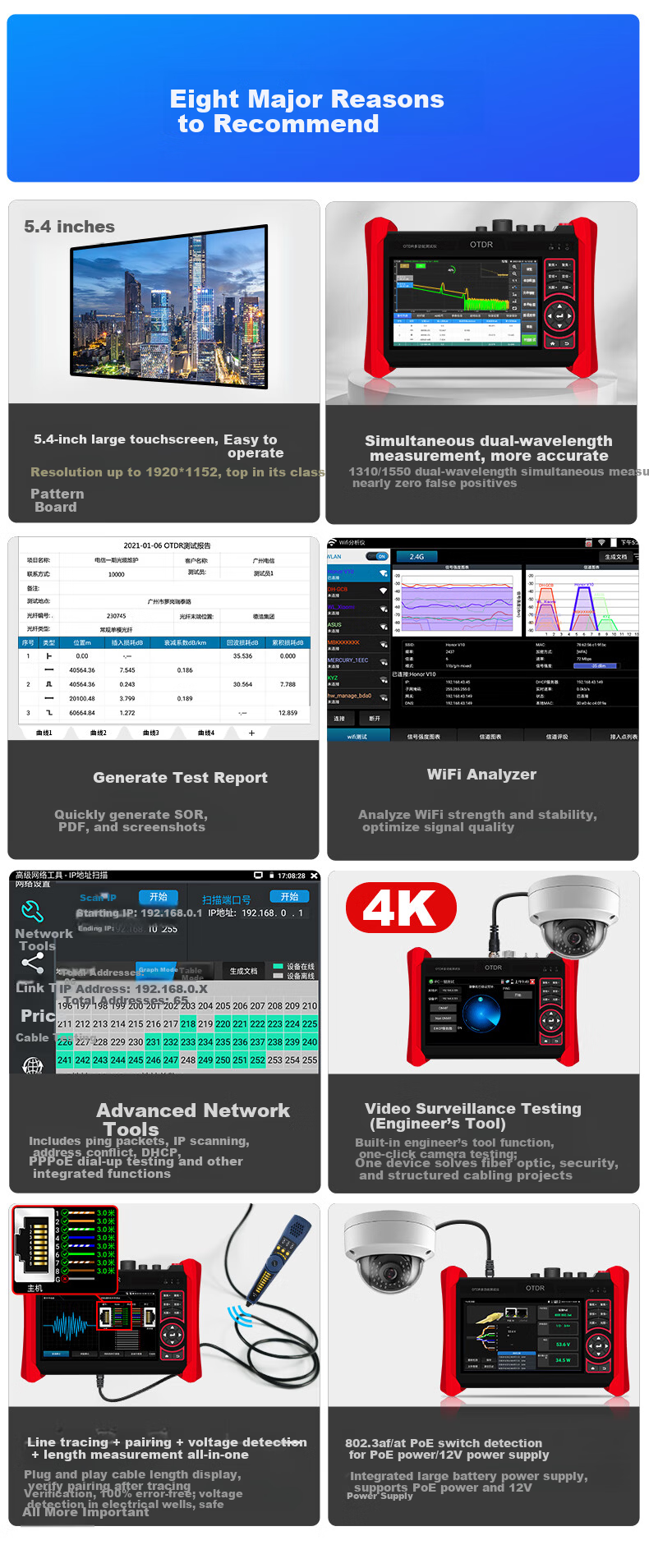 Wanglu Tong OTDR Engineering Multi-Function Fiber Optic Fault Locator Comprehensive Tester Cable Fault Breakpoint Optical Time Domain Reflectometer MT-6510 (1310/1550) 28|26dB 1