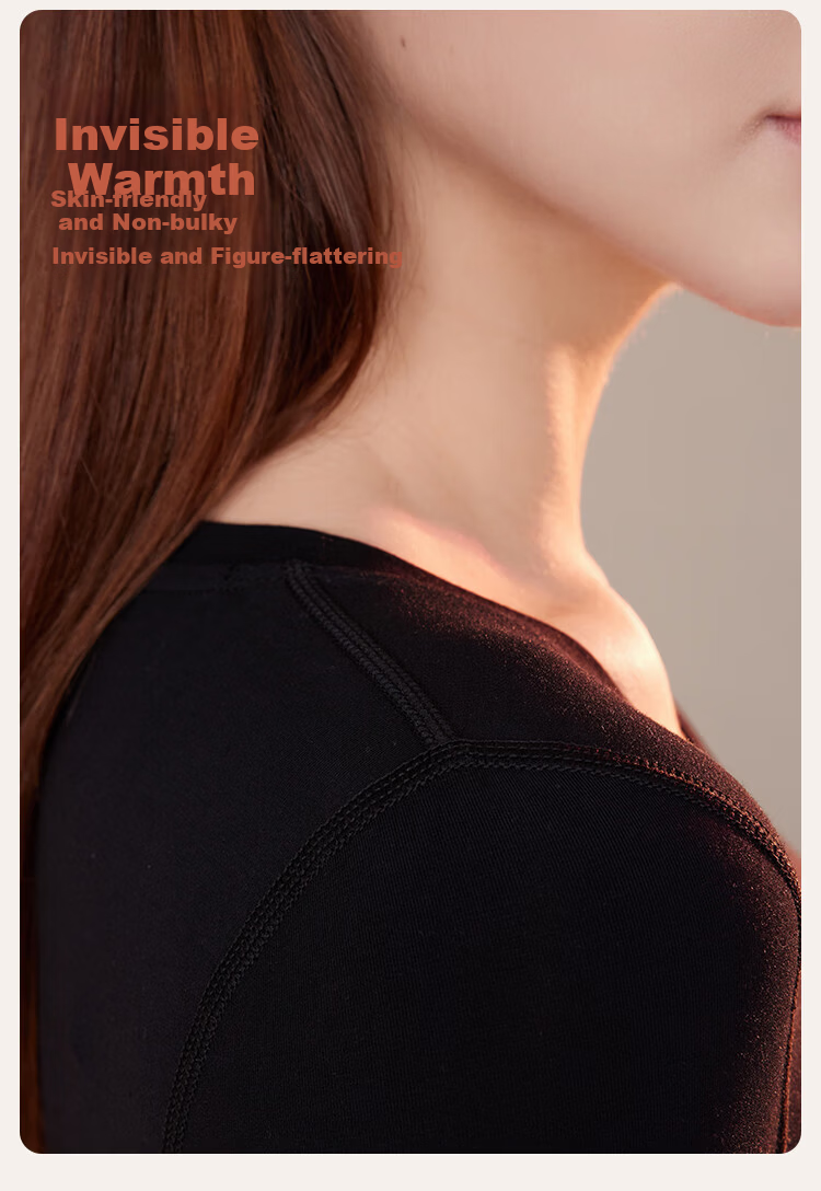 Ordifen Women's Thermal Underwear Set Wool Modal Crew Neck Seamless Black 2XL 13