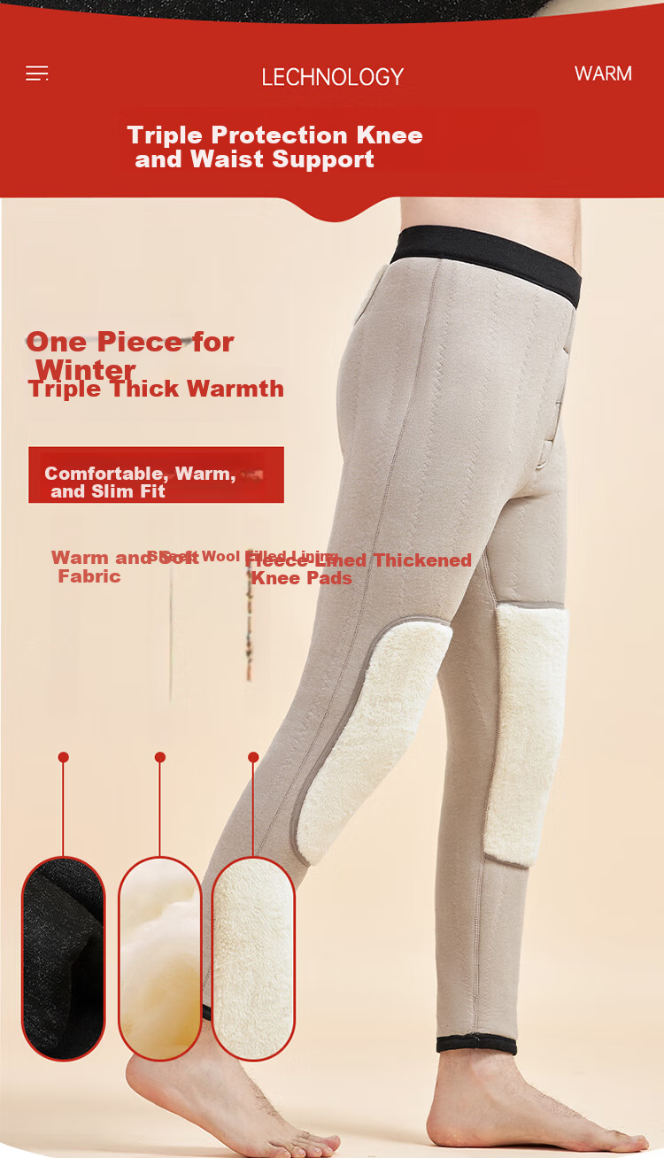 LangSha Autumn New Men's Cotton Pants Winter Thickened Fleece Warm Leggings Extra Thick Knee Protection Middle-aged Wool Pants Northeast Style 7