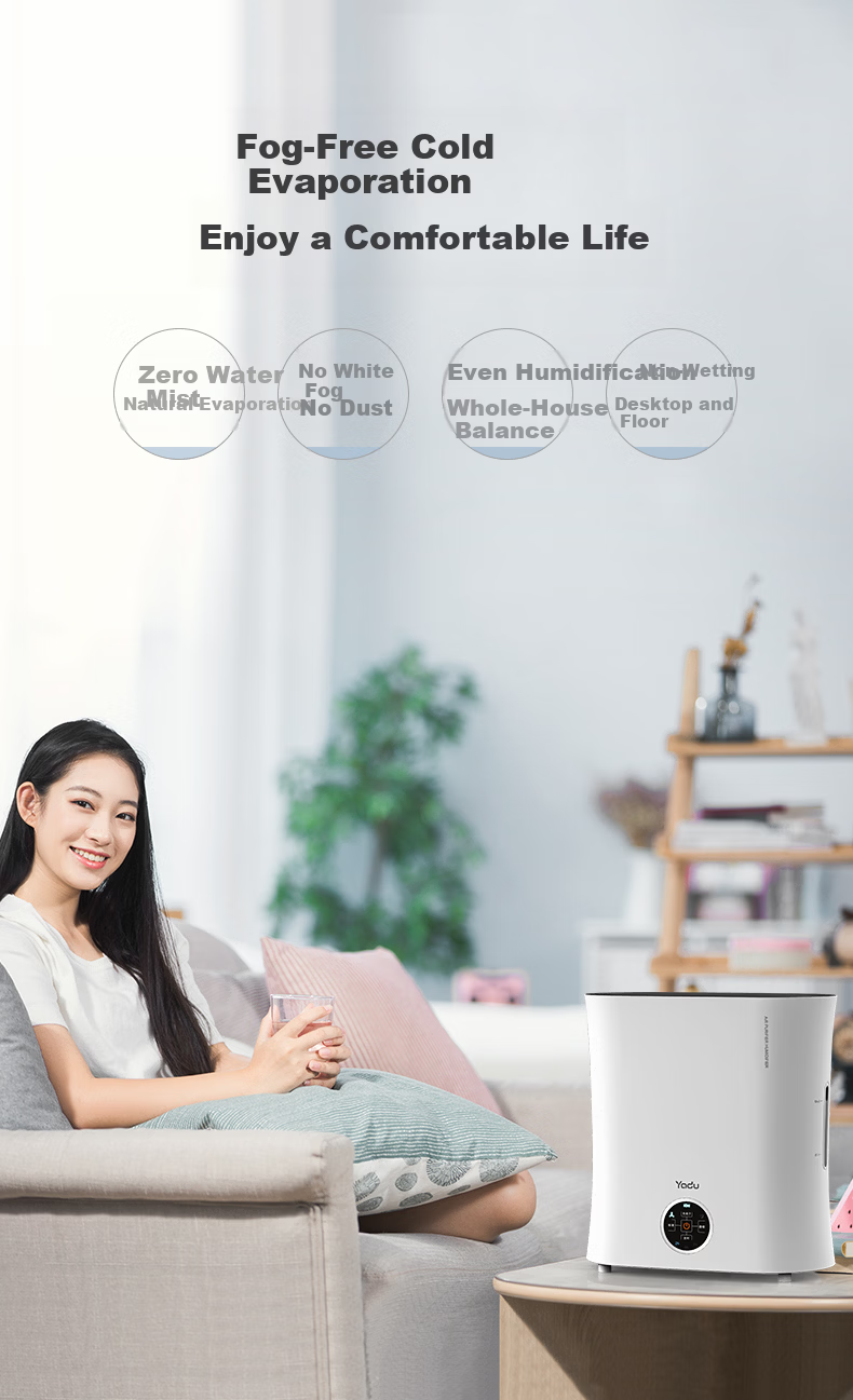 Yadu Mist-Free Humidifier for Bedroom, Office, Mother And Baby, Top Water Filling 4L Large Capacity, Smart Constant Humidity Adjustable, Quiet Operation with Timer, Air Humidifier SZ260-TJ030 4