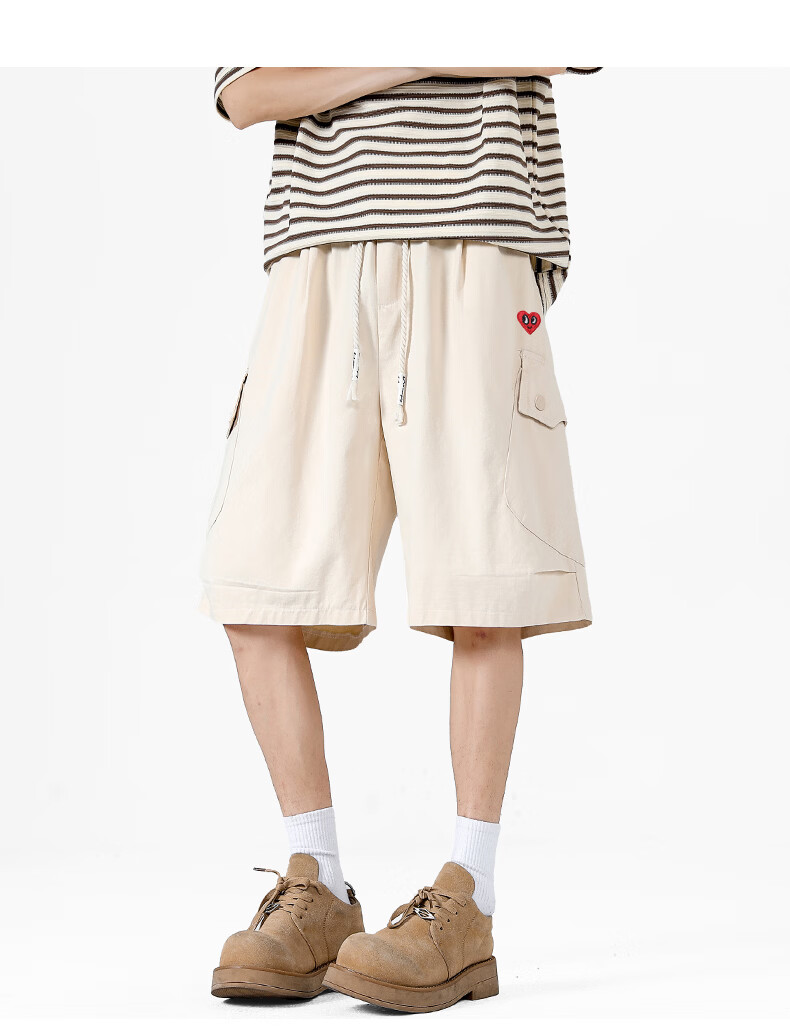Charles Peach Heart Trendy Workwear Five-Point Shorts Summer Loose Straight Casual Slim Black M 13