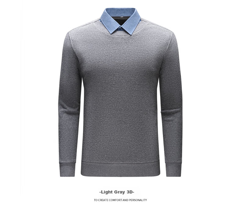 Hengyuanxiang Men's Autumn New Fake Two-Piece Knit Sweater, Business Casual Fleece-Lined Pullover for Young and Middle-Aged Men 25