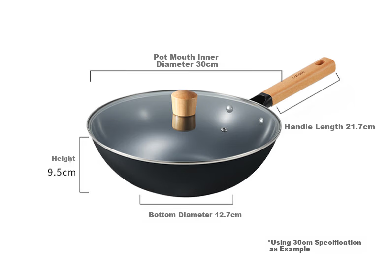 Carote Iron Wok, Home Cooking Pan, Non-Coated Non-Stick Pan, Suitable for Induction And Gas Stoves, Traditional Style, 30cm with Lid 16