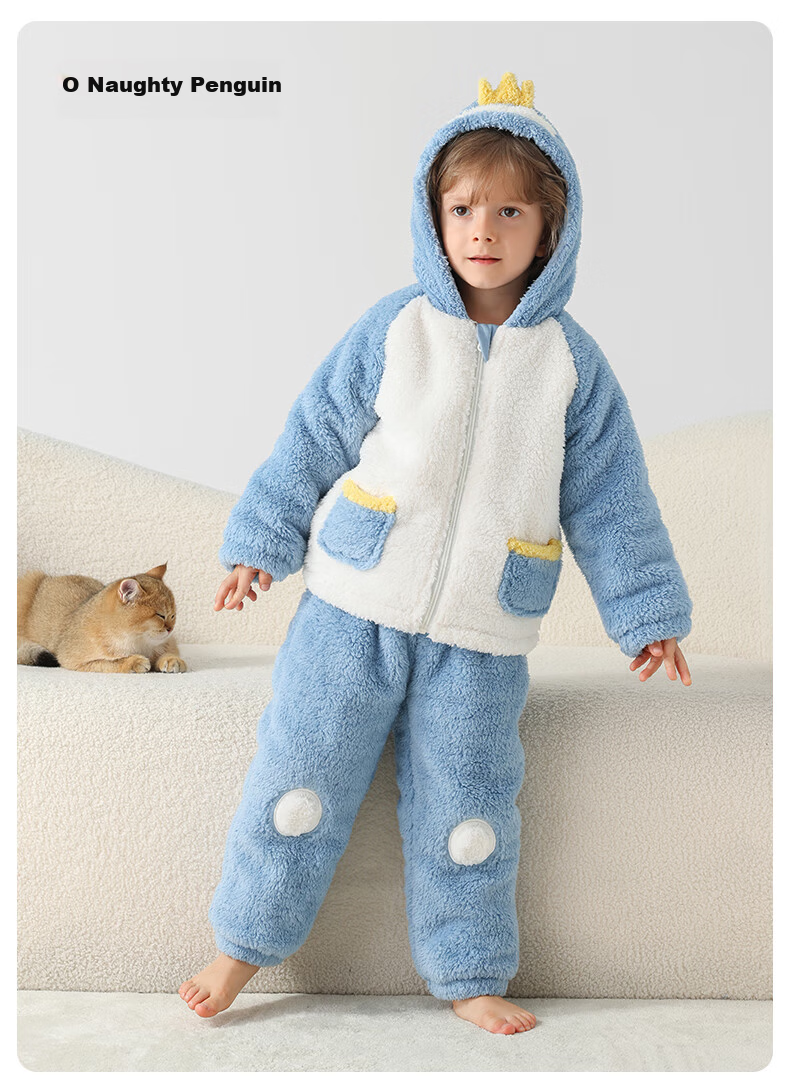 Betis Children's Winter Fleece Pajama Set Thickened Cotton-Padded Warm Homewear for Boys and Girls 35