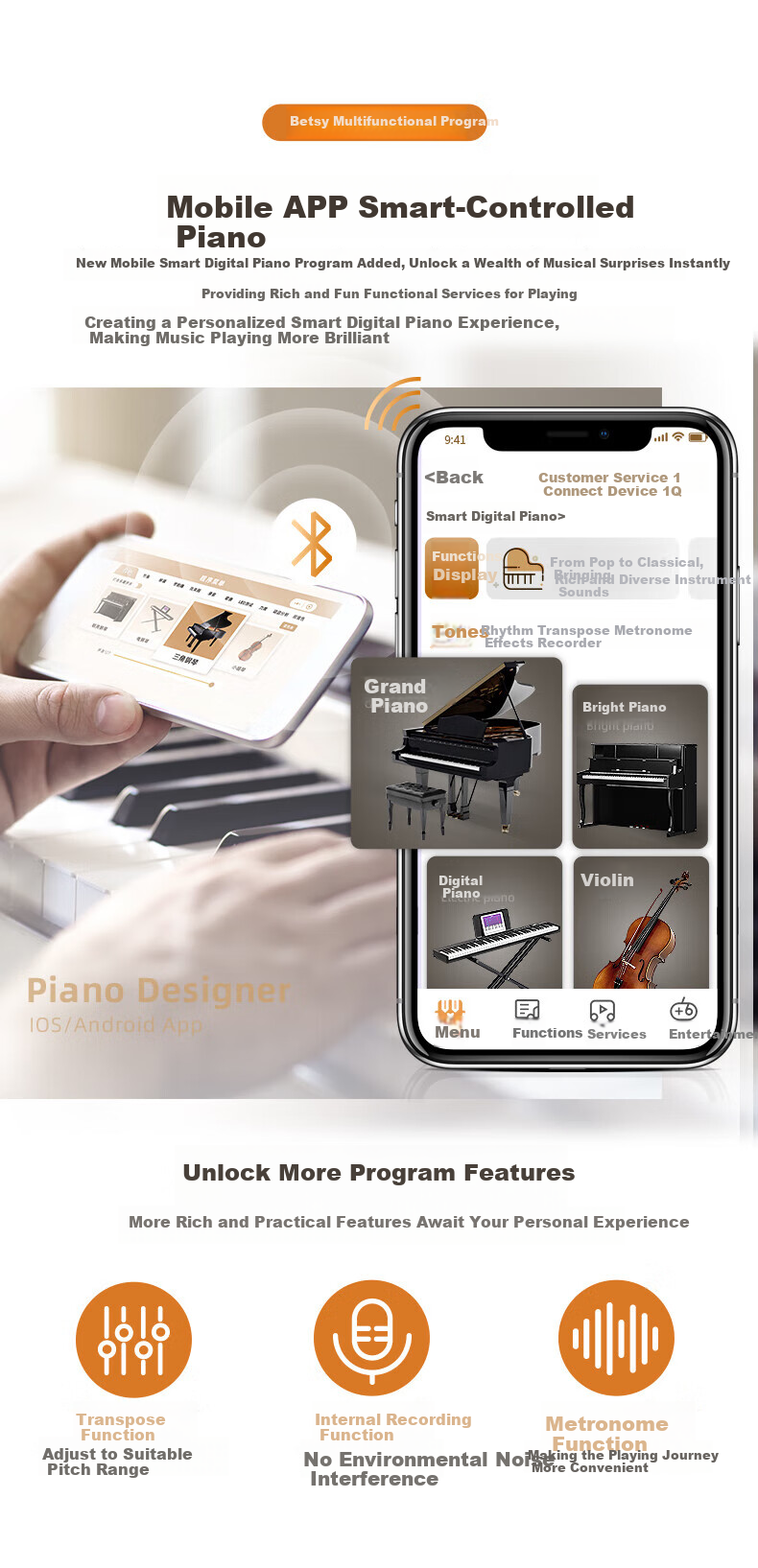 Becky Digital Piano 88-Key Weighted Hammer Adult Home Beginner Professional Graded Electronic Piano B867 Brown 11
