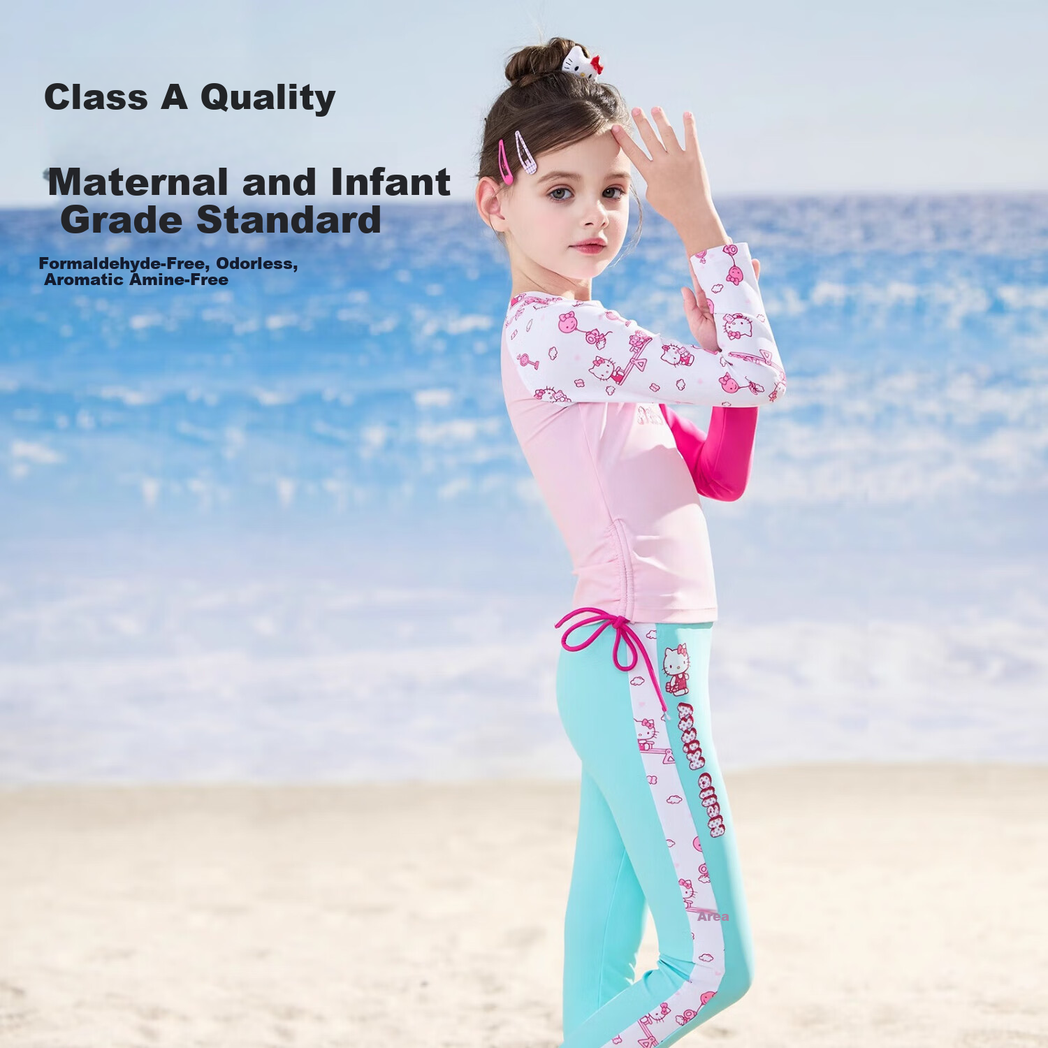 F.DYRAA & Hellokitty Girls' Two-Piece Sun-Protective Swimwear Set A-Class KC522C0062H Pink Size 130