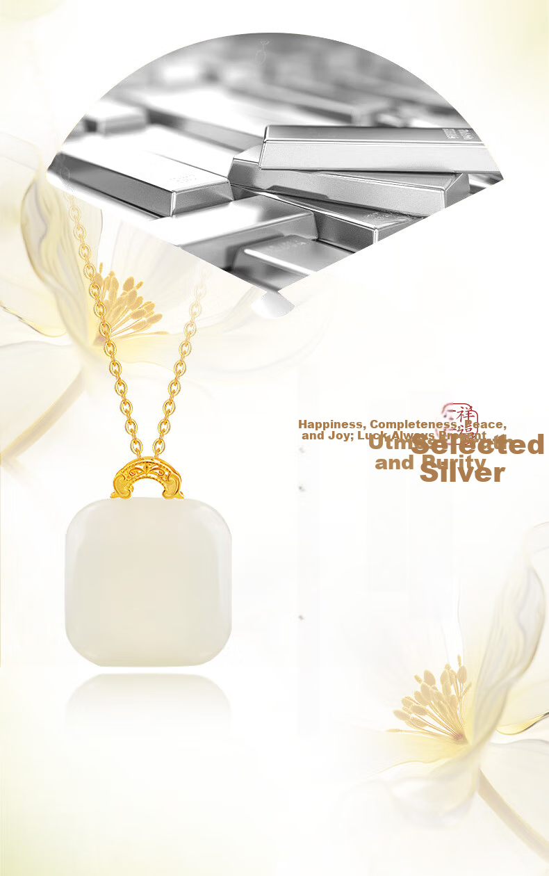 ALLOVE Hetian Jade Small Sugar Cube Necklace Women's Worry-Free Pendant Birthday 520 Valentine's Day Gift for Girlfriend Wife 7