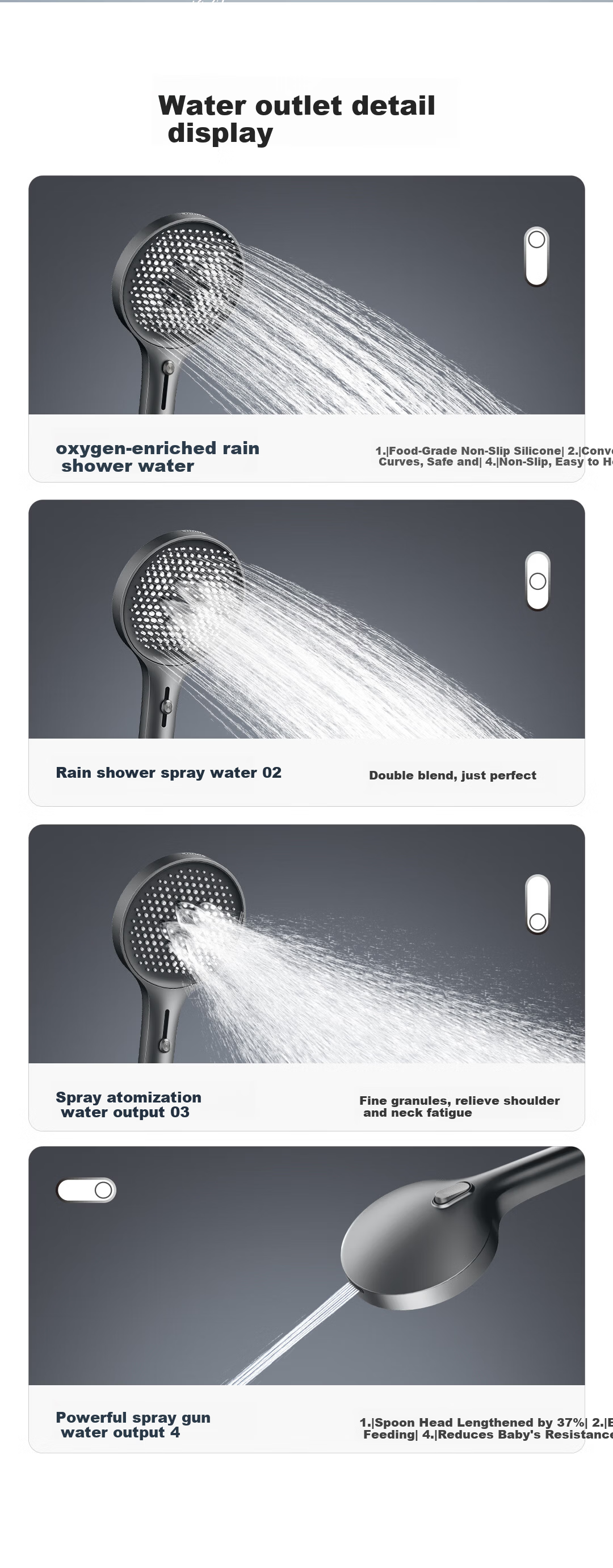 SUPOR High-Pressure Handheld Shower Head Set with Spray Gun, Three-Piece Shower Head, Powerful Water Flow, Adjustable Gray 6