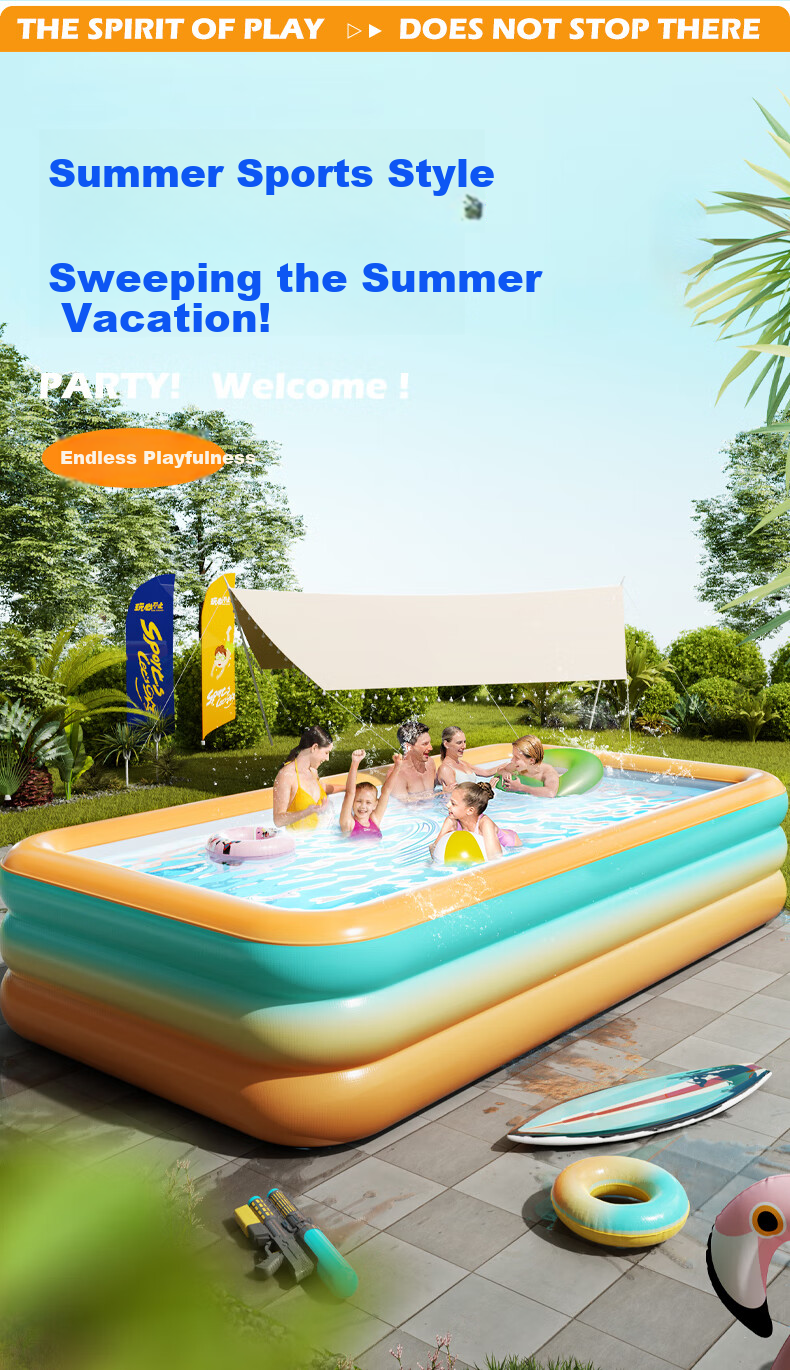 Chuandaoxiong Children's Inflatable Swimming Pool, Thickened Large Outdoor Pool for Home Use, Bathing Pool, Water Play Pool, Mint 1.5 Electric Pump 4
