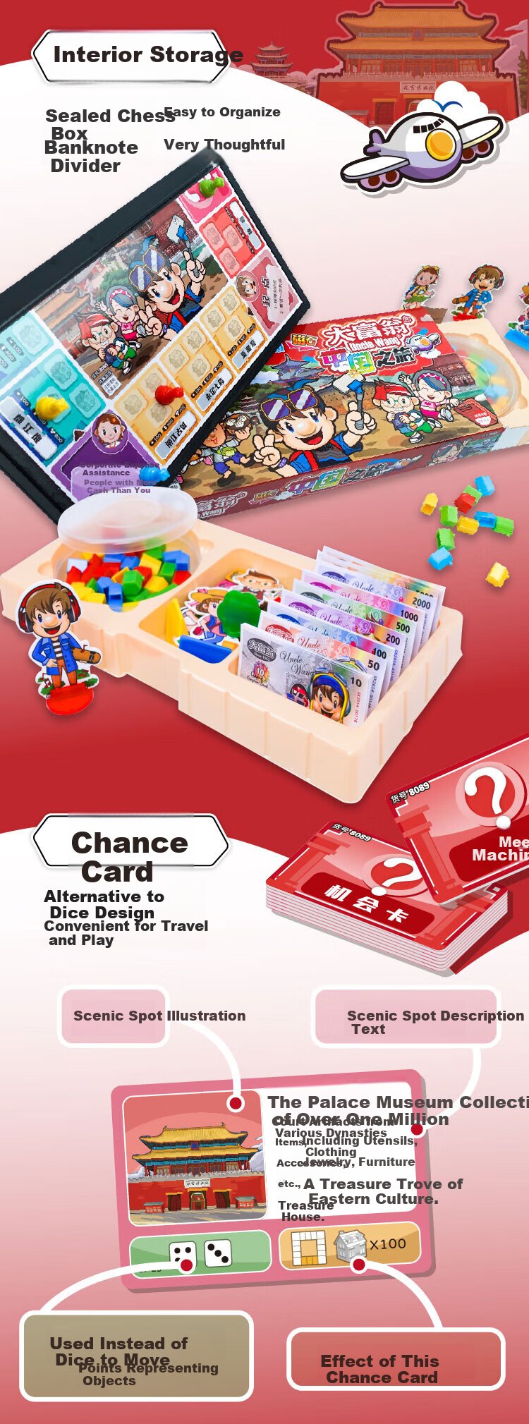 Monopoly China Tour Deluxe Magnetic Strategy Board Game Foldable Portable Chessboard Children's Toy 8089 3
