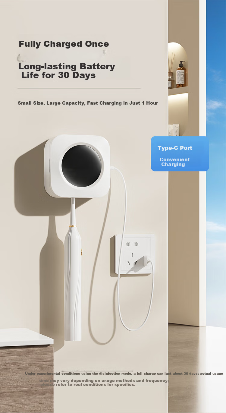 LYNN Toothbrush Holder Portable Sterilizer Bathroom Electric Toothbrush Rack Sterilization Drying Home No-Drill Wall-Mounted 9
