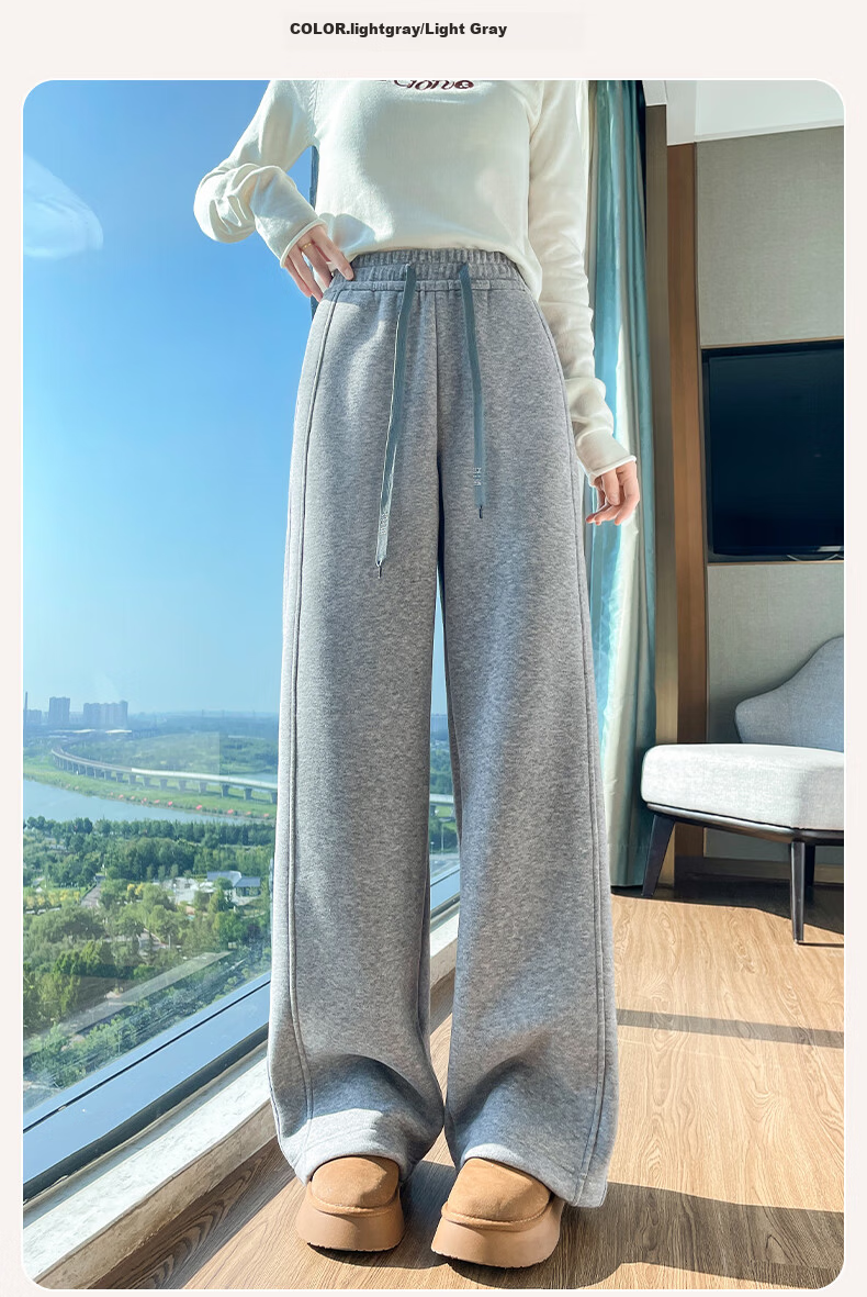 Miiow Women's Casual Wide-Leg Sweatpants 2026 Spring Summer Thin Loose Sports Pants Straight-Leg High-End Gray Slimming 22