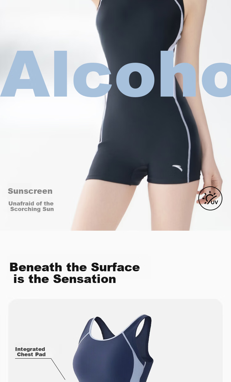 ANTA Women's Slim Waist One-Piece Square-Leg Professional Swimming Suit Plus Size Conservative Racing Training Swimsuit Navy Blue 3XL 5