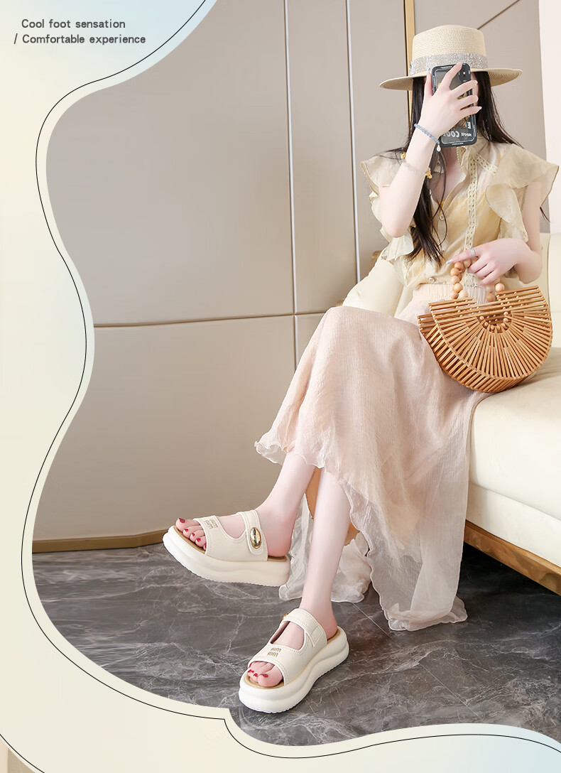Cartelo Crocodile Women's Summer New Simple Versatile Soft Thick Sole Beach Sandals 1937 Beige Size 39 2