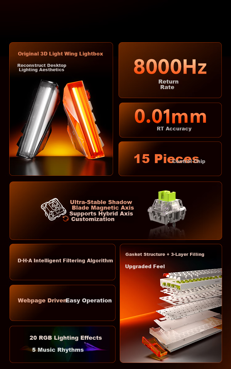 DAREU COOL68 Magnetic Switch Keyboard RT Gaming Mechanical Keyboard 8K Polling Rate Hot-Swappable RGB Dual-Drive Lightbox Valorant 68-Key Layout COOL68 Berry Red 4
