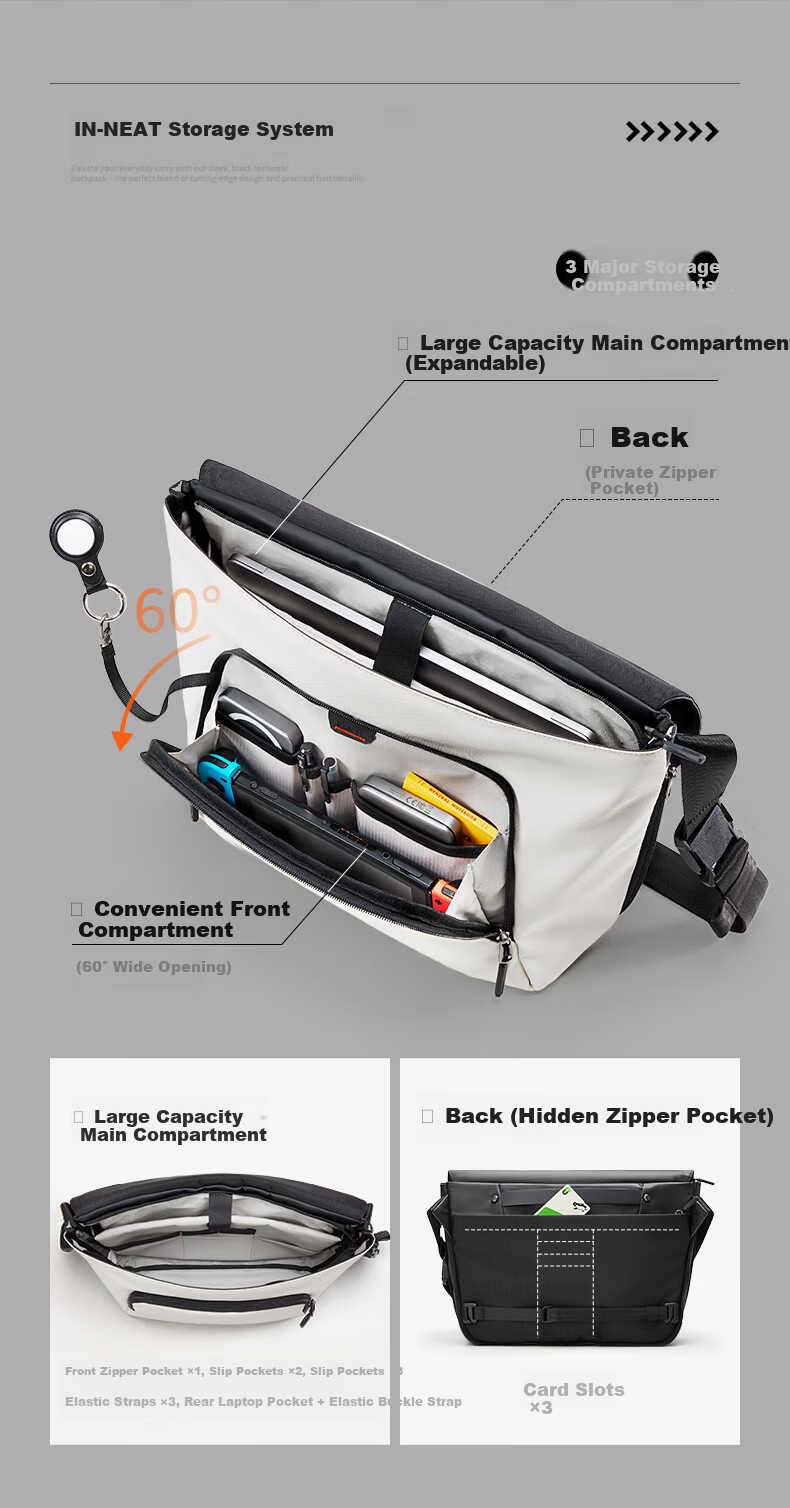 Inateck Men's Crossbody Shoulder Bag High-End Portable Casual Laptop Bag Commuter Travel Cycling Messenger Bag Large Capacity 2