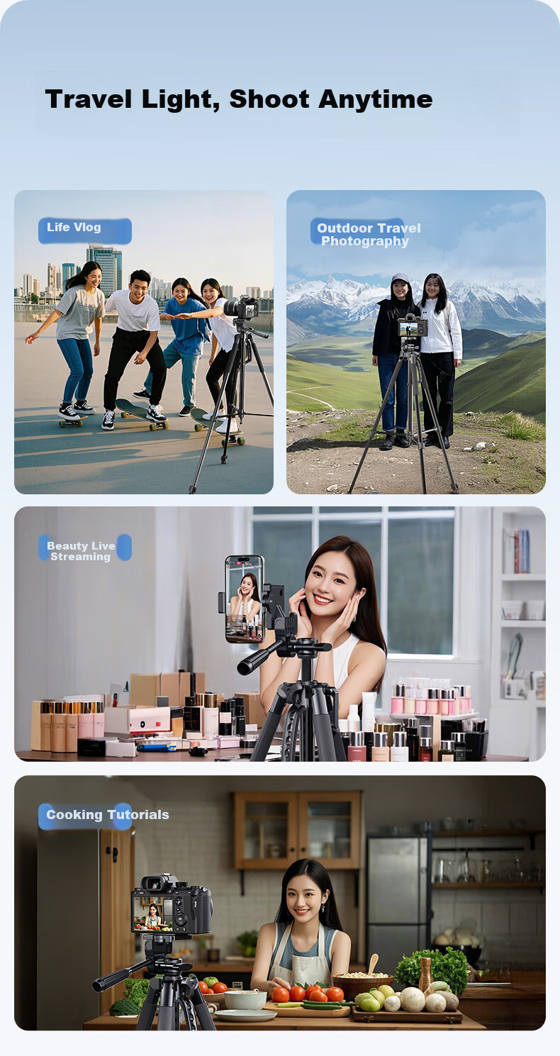 Yangfeisi [Hot Sale 100K+ | 1.5m Aluminum Alloy] Tripod Camera Stand Portable DSLR Phone Live Streaming Tripod Photography Head Outdoor Shooting Compatible with Nikon Canon 18