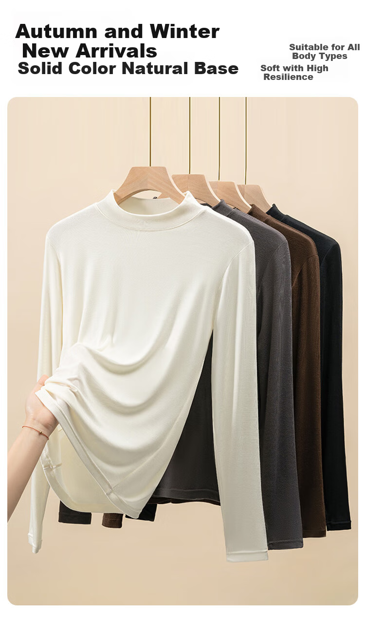 MiiOW Women's Half Turtleneck Base Shirt 2025 New Fleece Thickened Autumn Winter Black Long Sleeve Knit Top 6