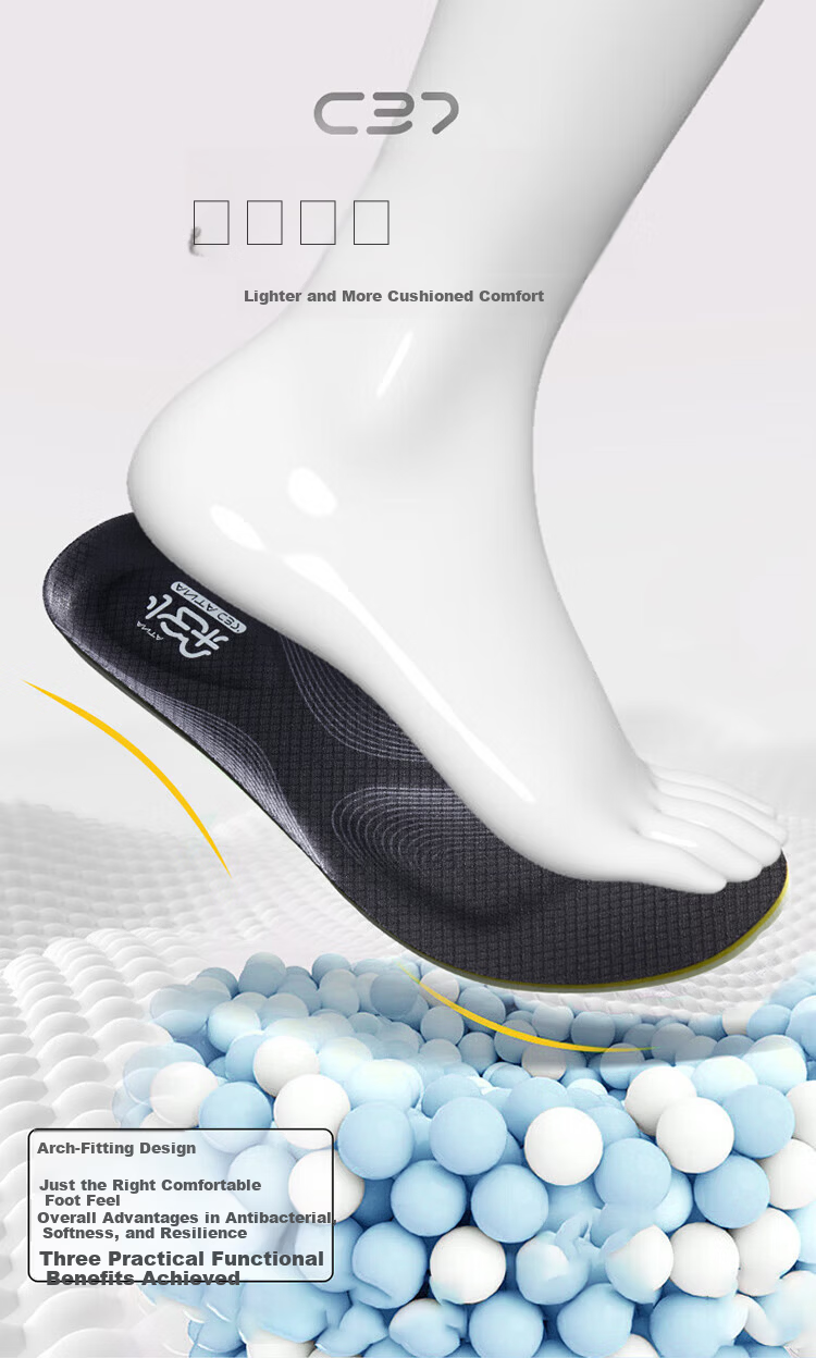 Anta Little Cloud Sports Shock Absorption Breathable Insoles Black Size 10 (Men's US 10 / EU 44) 3