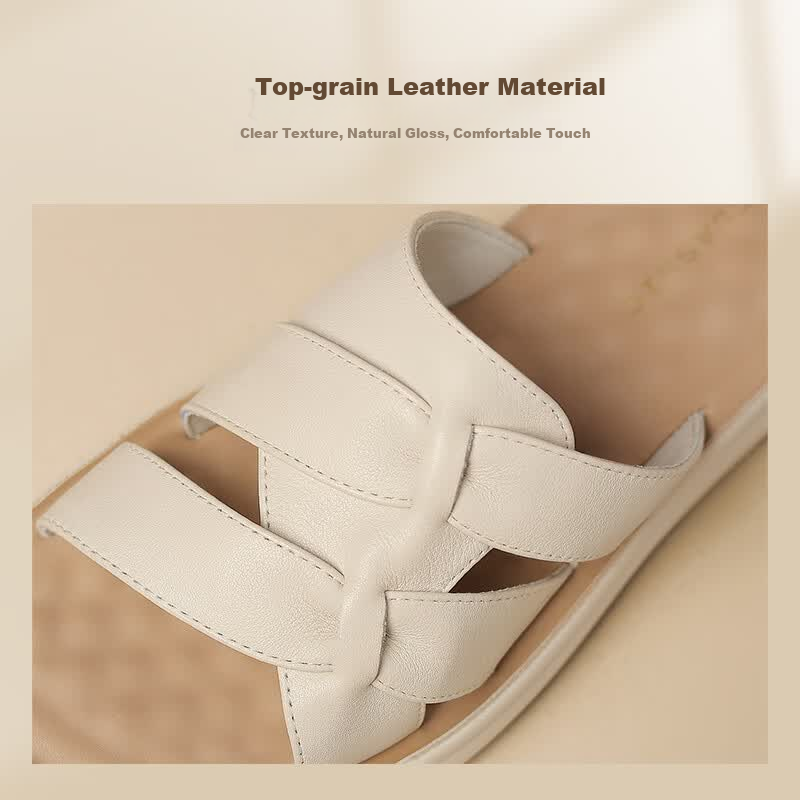 ZHR Zese First Layer Cowhide Thick Sole Women's Summer Casual Beach Woven Slippers Soft Comfort Shoes EQ09 Apricot Size 36
