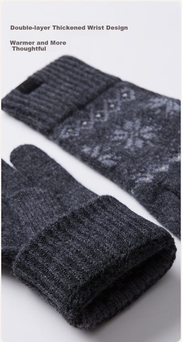 JIUMU 100% Wool Thermal Gloves for Men Winter Fair Isle Thickened Cold-Resistant Touchscreen Knitted Wool Gloves 7