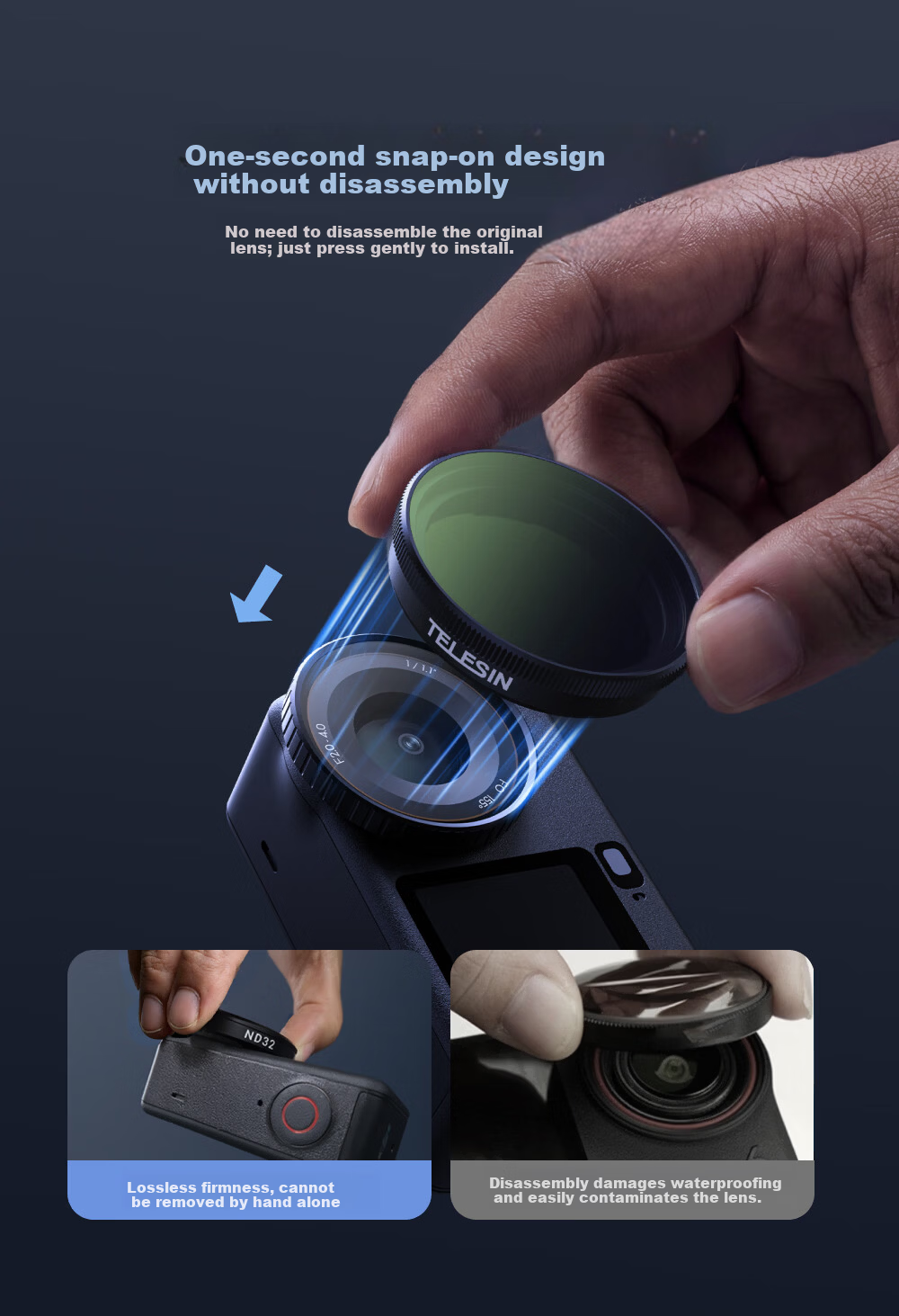 TELESIN DJI Action6 Filter Kit Vlog Sports Camera Accessories Quick Release UV Protection Threaded Filter 6