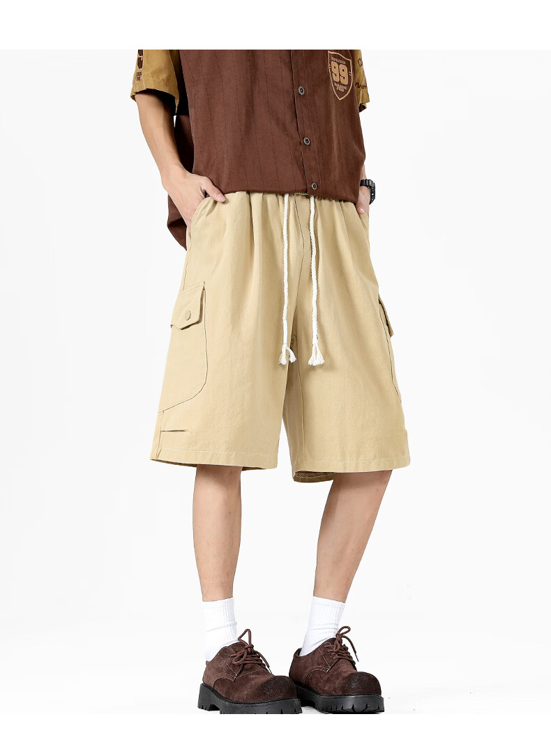 Charles Peach Heart Trendy Workwear Five-Point Shorts Summer Loose Straight Casual Slim Black M 18