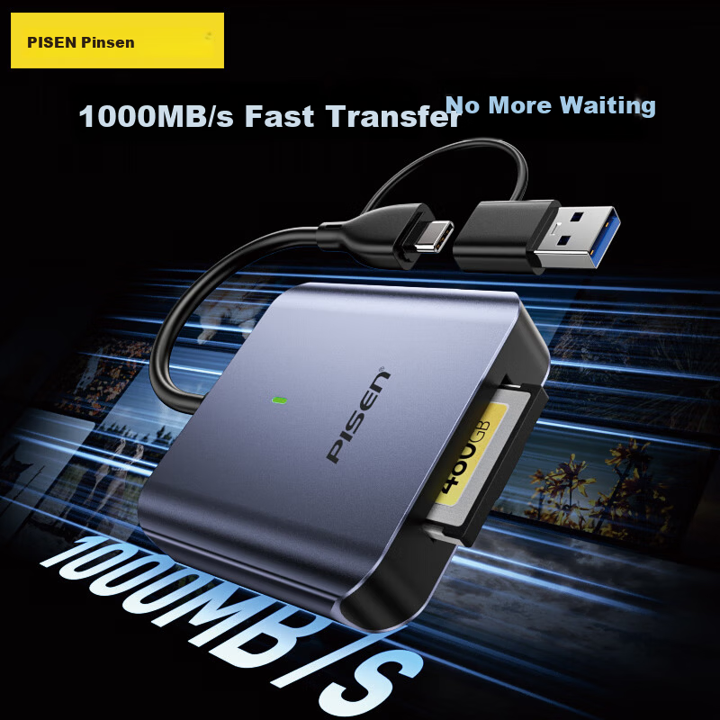 Pisen USB Type-C 3.2 High-Speed CFexpress B Card Reader for CFexpress B Memory Cards 10Gbps Transfer Compatible with Nikon/Fujifilm/Canon Cameras, Smartphones, Tablets