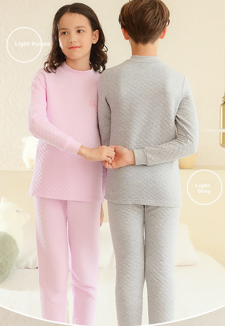 Hodohome Kids Thermal Underwear Girls' Half Turtleneck Pure Cotton Triple-Layer Quilted Thickened Air Layer Autumn Top and Bottom Set 206 Pink Size 130 13