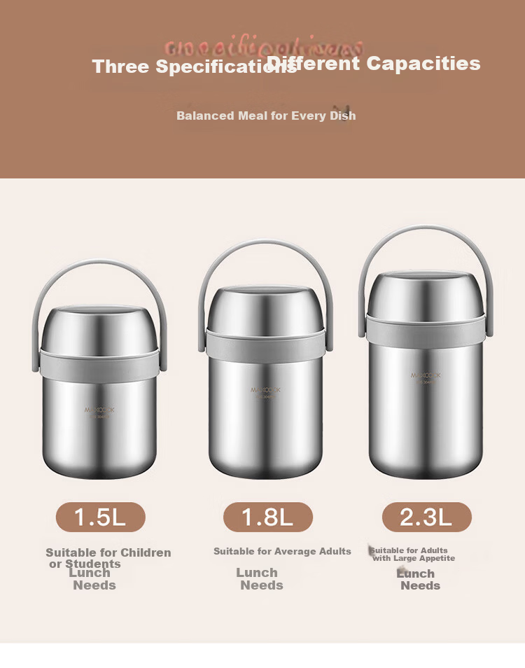 MAXCOOK 304 Stainless Steel Insulated Lunch Box with Handle 1.5L Vacuum Double-Layer Thermal Container Student Lunch Box MCTG0164 4