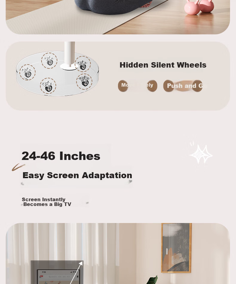 Enlip TV Mobile Stand 360° Rotatable Vertical and Horizontal Screen Friend Machine Stand 24-46 Inch Monitor Stand Movable Floor Cart Live Streaming Projection Mount Universal 10