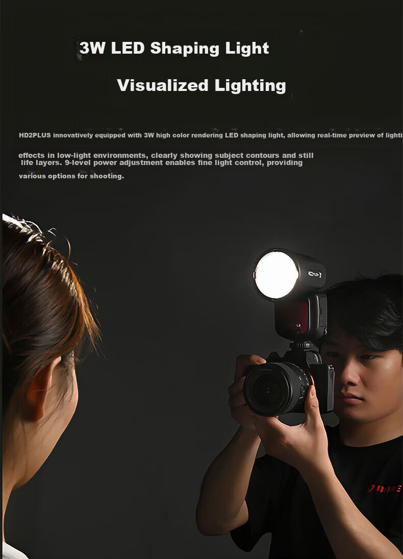 Jinbei HD-2PLUS Upgraded On-Camera Flash Touchscreen Round Head Ω Tube Photography Light Compatible with Canon Nikon Fuji Sony Cameras Composite Hot Shoe Off-Camera High-Speed TTL 3