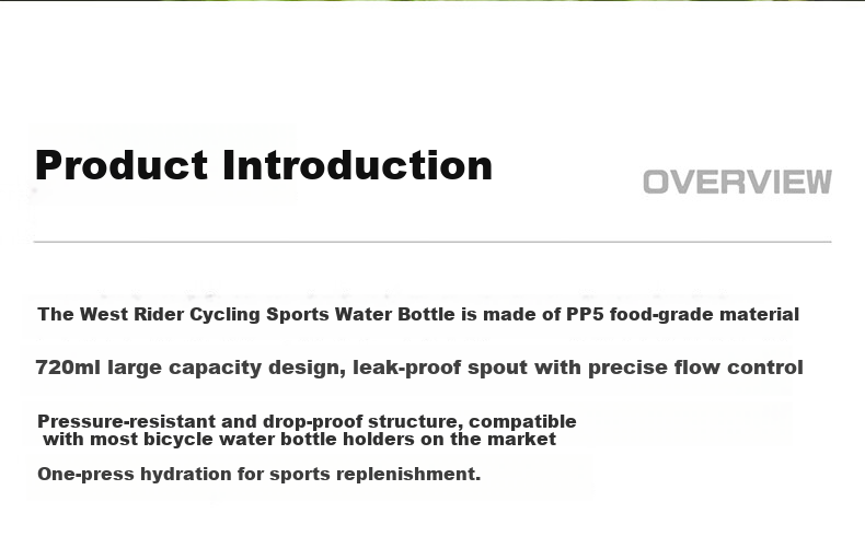 WestBiking Cycling Water Bottle Squeeze Leak-Proof Road Mountain Bike Portable Bicycle Water Bottle White 720ML 1