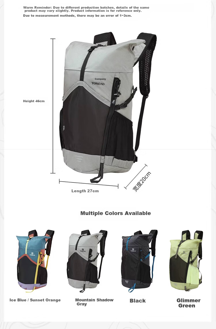 TOREAD Lightweight 25L Hiking Backpack Large Capacity Scratch-Resistant Foldable Double Shoulder Bag Travel Commuting School Bag Micro Light Green 7