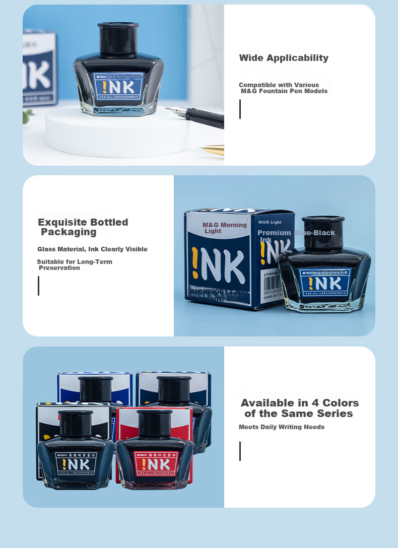 M&G Pure Blue 60ml High-Value Ink Large Capacity Non-Clogging Fountain Pen Ink Single Bottle AICW9001 4