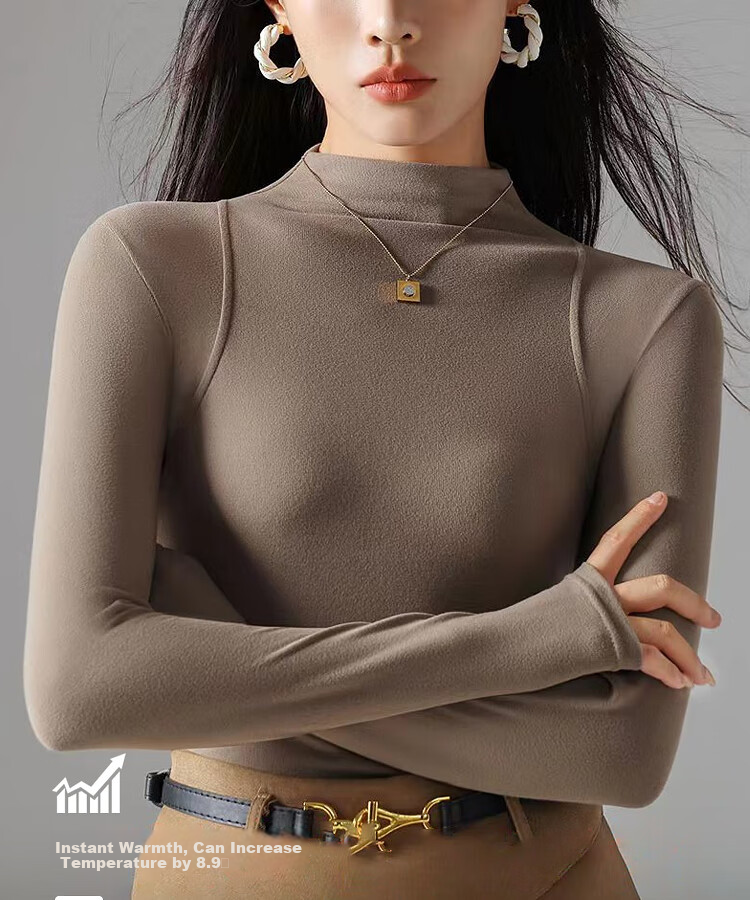 YUZHAOLIN Women's Slim Fit Half Turtleneck Fleece Lined Ribbed Base Layer Top White Autumn Winter 1