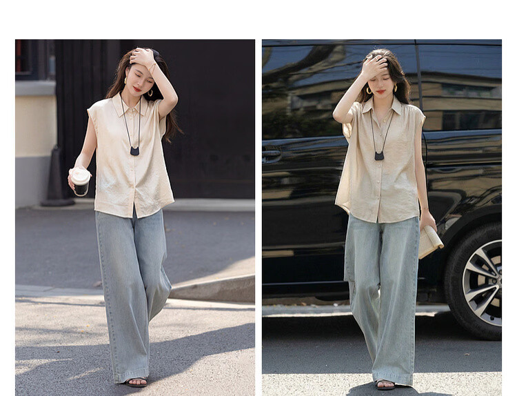 Demana Smooth 100 Acetate Summer Luxury Style Wide Collar Broad Shoulder Shirt Elegant High-End Women's Blouse 11