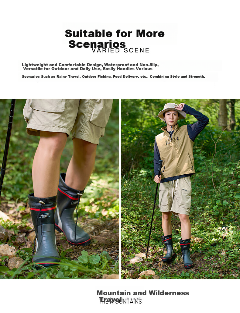 Jolly Walk Water Shoes, Rain Boots for Men, Mid-Calf Waterproof Fishing Boots, Overshoes, Rubber Boots, JW219, Red And Black, Size 40 11