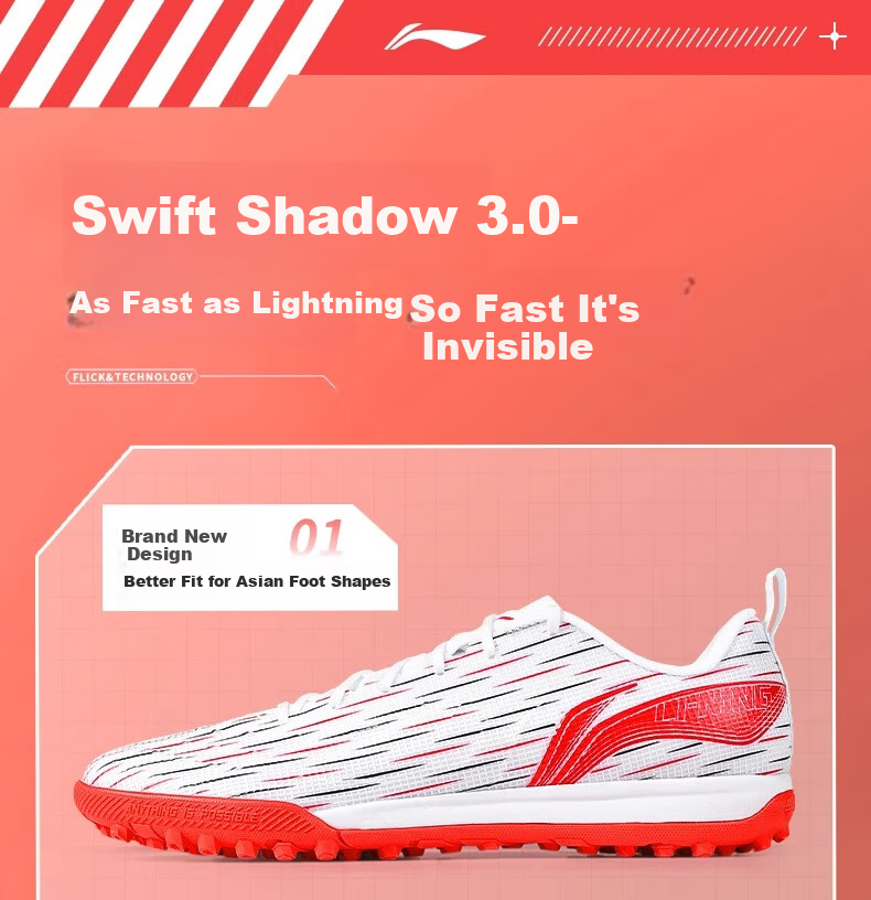 Li-Ning Football Shoes Studs Adult Men Women Children Qixie 3 Youth Primary School Professional Cleats White 43.5 3