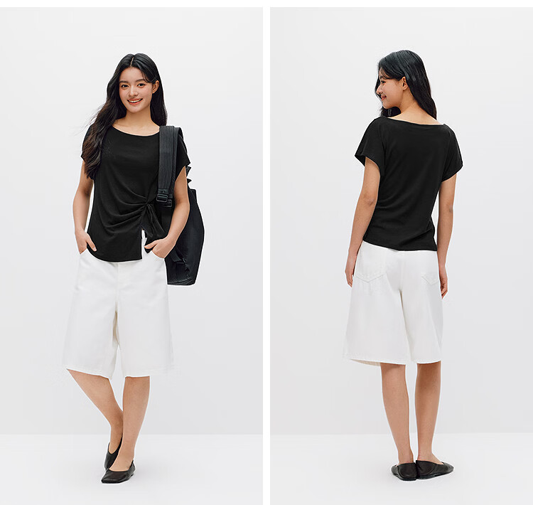 Semir Women's Summer T-Shirt Off-Shoulder Ruched Tie Slim Split Design 2026 101326100072 18