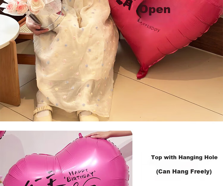 Gongxun Big Love Heart Princess Happy Birthday Balloon Party Decoration Scene Setup Atmosphere Photo Heart-Shaped Confession Rose Red 6