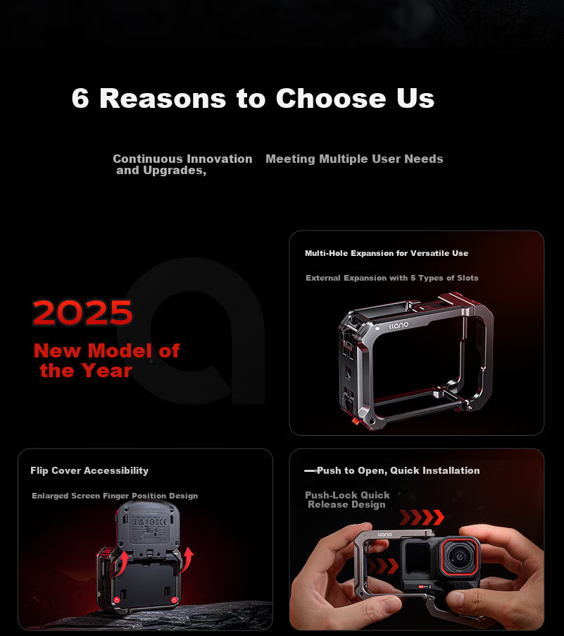 Llano Insta360 Ace Pro 2 Cage Protective Frame Full Coverage Shockproof Quick Release Vlog Photography Expansion Accessory for DJI Vertical and Horizontal Shooting 2