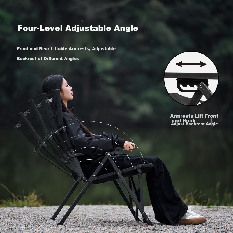 Black Dog Aluminum Alloy High-Back Folding Recliner Chair Leisure Picnic Fishing Stool Portable Camping Chair Night Black