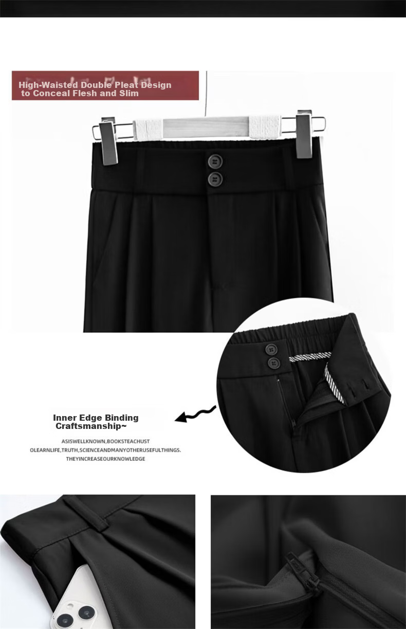 LangSha Women's Autumn New Double Button High Waist Draped Office Elegant Dress Pants Casual Wide Leg Trousers 7