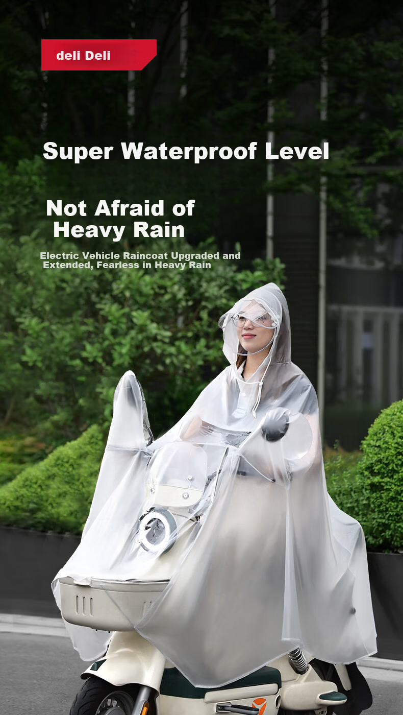 Deli Thickened Large Raincoat Rain Poncho with Foot Cover for Adult Electric Motorcycle Riding Outdoor Heavy Rain Protection 1