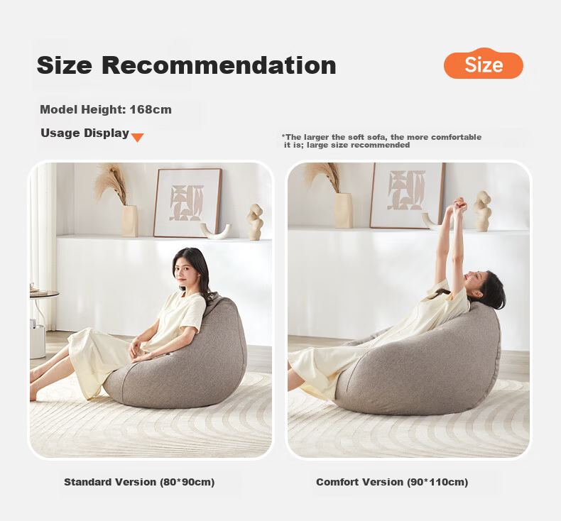 LUCKYSAC Lazy Sofa Bean Bag EPP Single Fabric Living Room Bedroom Balcony Small Sofa Premium Set Warm Gray 21