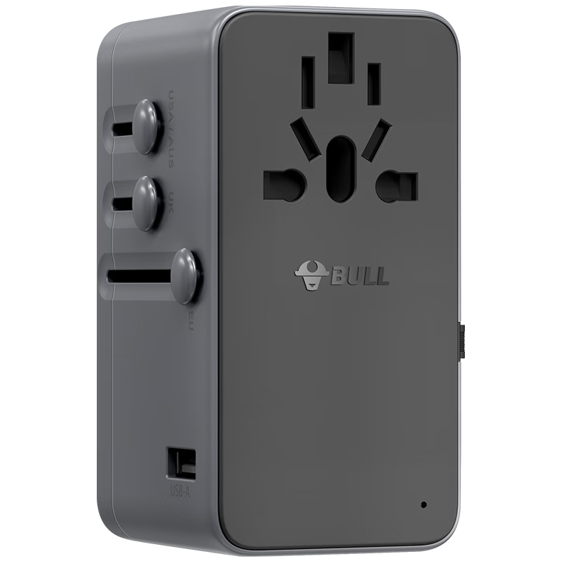 BULL 70W Gallium Nitride Fast Charging USB Multi-Country Socket with Built-In Data Cable, Retractable Cord for International Travel, Overseas Study, Overload Protection, Adapter Converter for European Standard, American Standard, Australian Standard, And UK Standard
