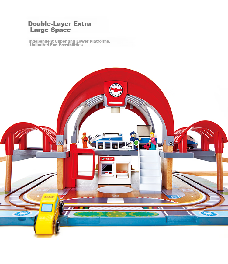 Hape (Germany) Children's Early Education Toy Train Track Sound and Light Deluxe City Train Station Gift for Boys and Girls E3725 8