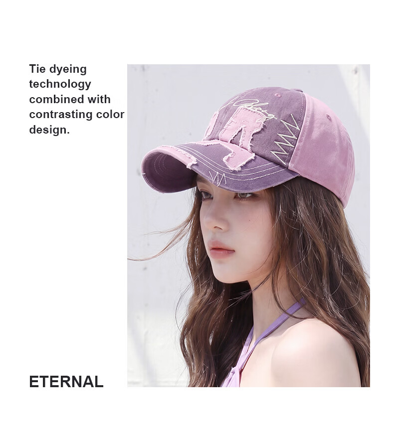 CACUSS Women's Summer Fashion Trendy Colorblock Distressed Edge Baseball Cap Outdoor Sun Hat Pink Purple 4