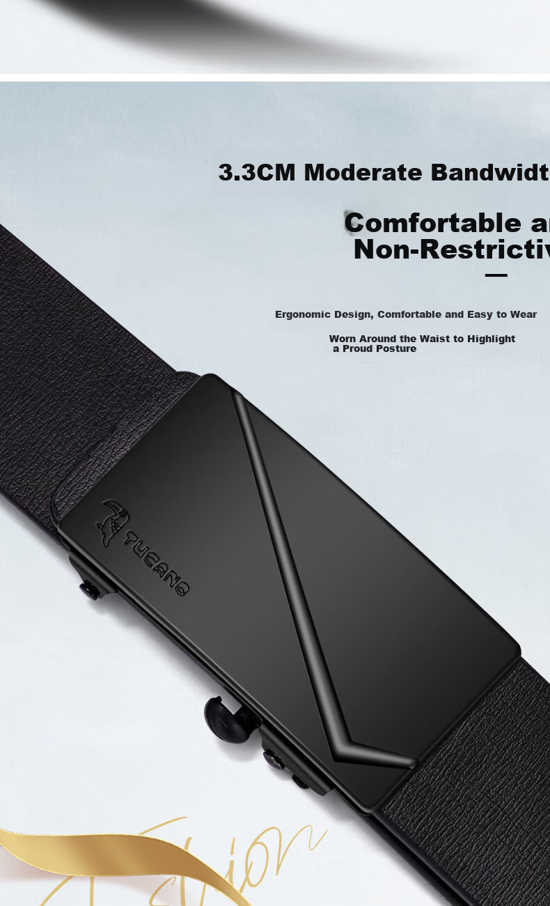 Woodpecker Men's Genuine Leather Ratchet Belt Automatic Buckle Simple Fashion Waistband Gift for Boyfriend Husband Father Dad 9